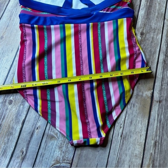 Calvin Klein Swimwear Rainbow Striped Teens Size 12/14 Strappy One Piece Blue - Picture 11 of 11